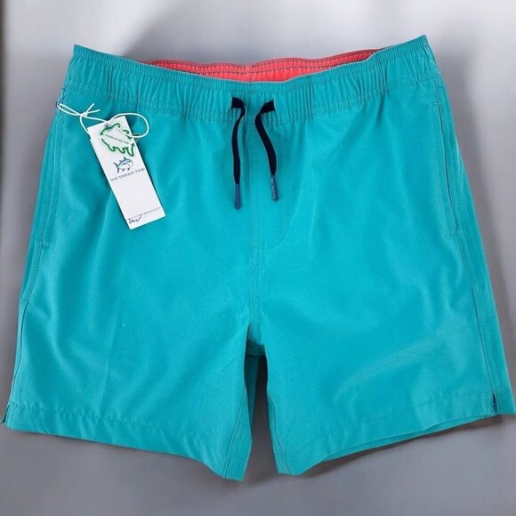 Southern Tide Boys XL-16 Quick Dry Tidal Wave Solid Turquoise Swim Trunks NEW - Picture 10 of 10